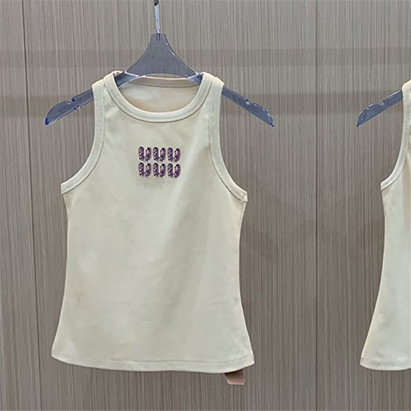 Mulheres Singlet Regatas Strass Letras Tanques De Malha Sem Mangas Designer De Luxo Singlets Colete Camisa