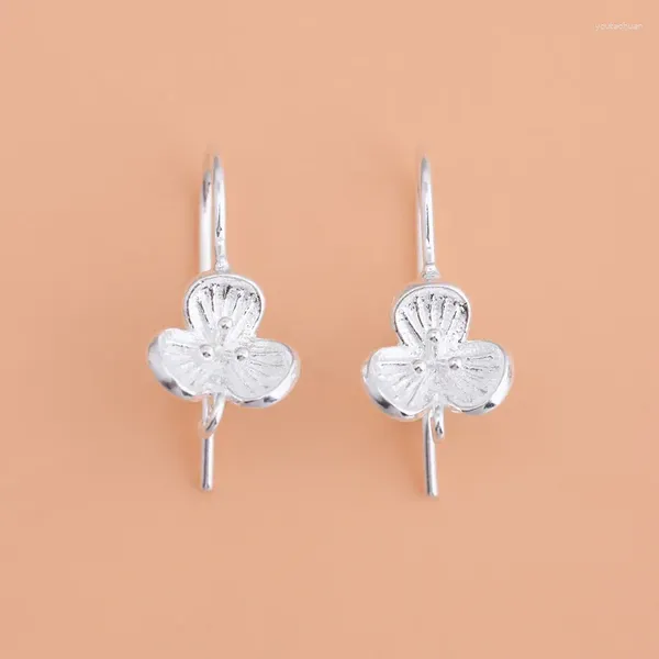 Stud Küpe 925 Sterling Gümüş Kapalı Bitmiş Vintage Üç Yaprağı Çiçek Kulak Kancaları El yapımı DIY Materyal Mücevher Aksesuarları