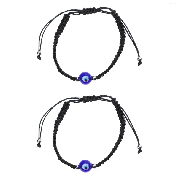 Braccialetti con ciondoli 2 pezzi Braccialetti per coppie Occhio intrecciato Regalo Perlina di vetro Donna Corda intrecciata regolabile Uomo per