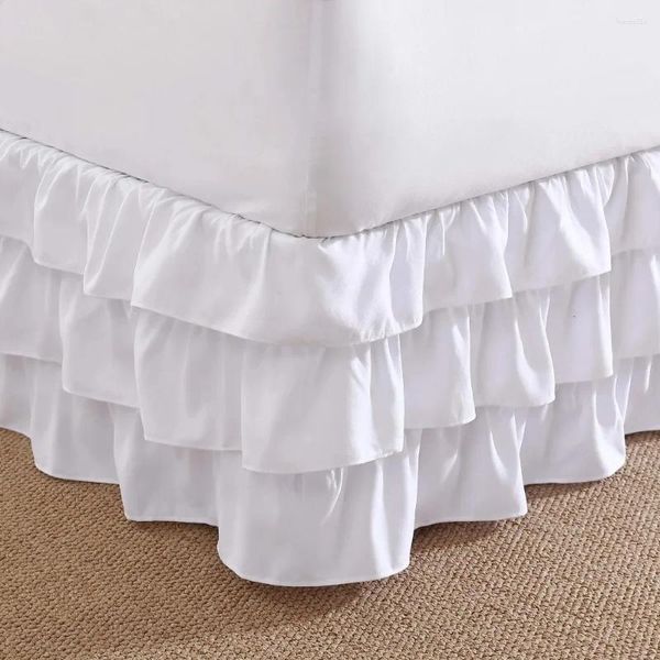 Gonna da letto Solido bianco arricciato King Bedskirt Colchas Para Cama Copriletto