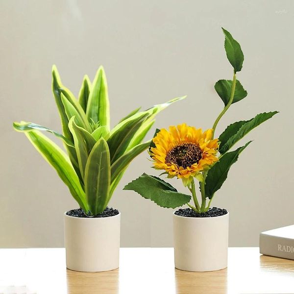 Flores decorativas lindas plantas em vasos simulados decoração de jardim girassol artificial mini mesa pequena planta