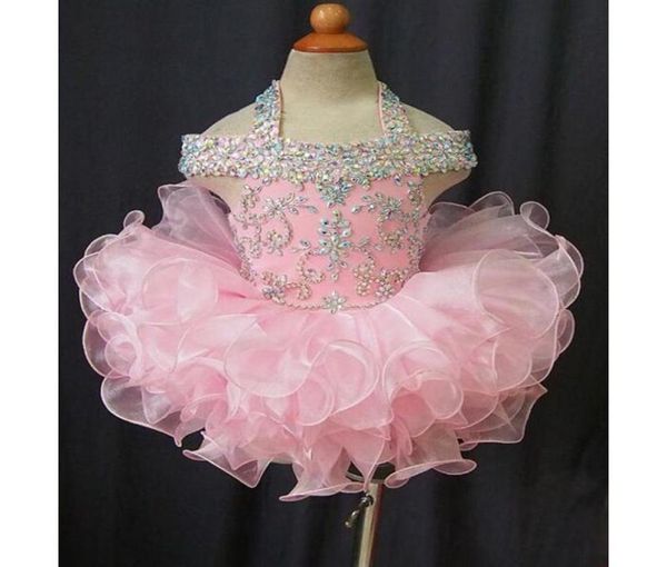 Criança pageant vestidos rosa organza cupcake crianças vestidos de baile cristal frisado costas abertas com arco formal meninas vestido de aniversário9436872