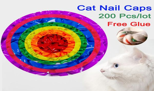 10 Mischfarben, 200 Stück, weiche, kratzfeste Nagelkappen für Hunde und Katzen, decken Kontrolle, Pfotenkrallen, Haustier-Nagelschutz mit Kleber und A1182811 ab