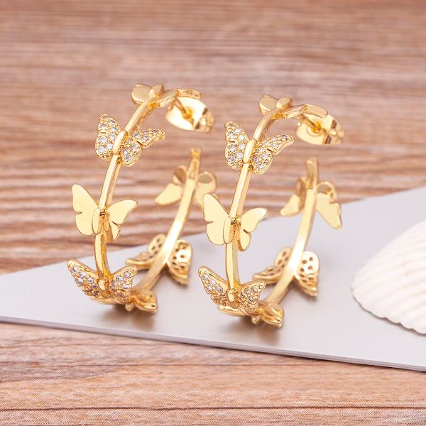 Neue Mode Schmetterling Creolen 14 karat Gelbgold Ohrringe Für Frauen Mädchen Vintage Große Runde Kreis Hohl Tropfen Ohrringe Chic Trendy Hochzeit Schmuck