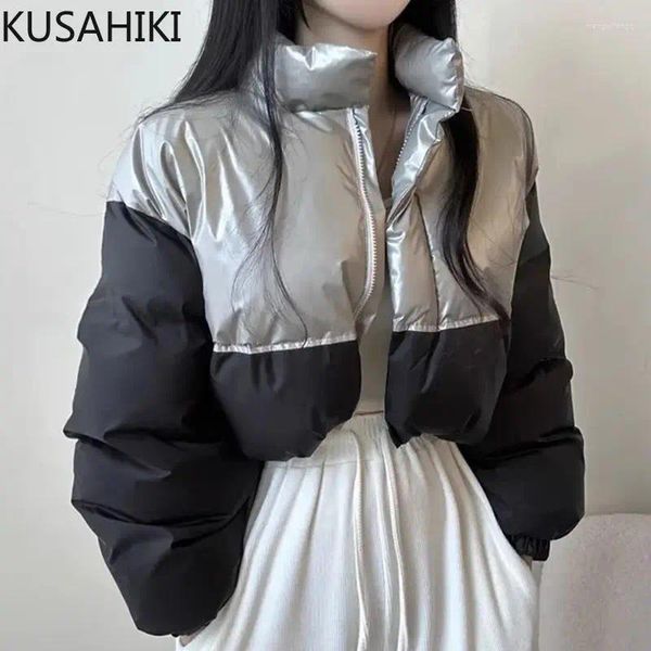 Casacos de trincheira femininos kusahiki coreia chique outono inverno vintage legal suporte pescoço zíper hit cor causal parkas moda cintura alta curto