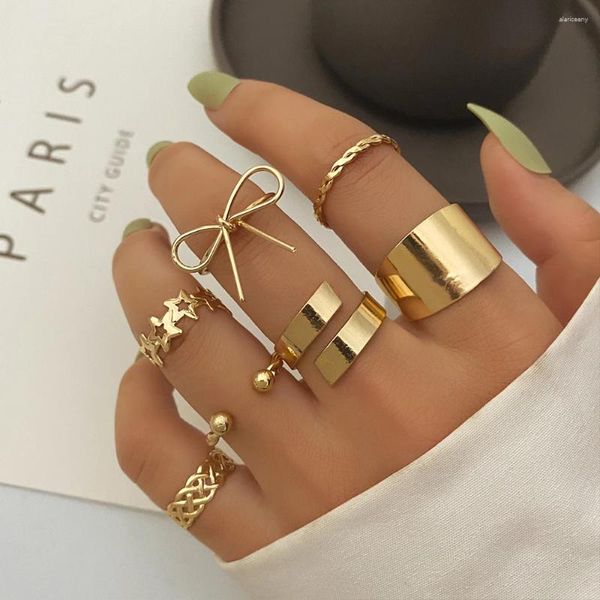 Cluster-Ringe Iparam Boho Goldfarbe Breiter Knuckle-Ring-Set für Frauen Vintage Geometrischer großer Bogen Knoten Stern Metall Finger Trend Schmuck Geschenke