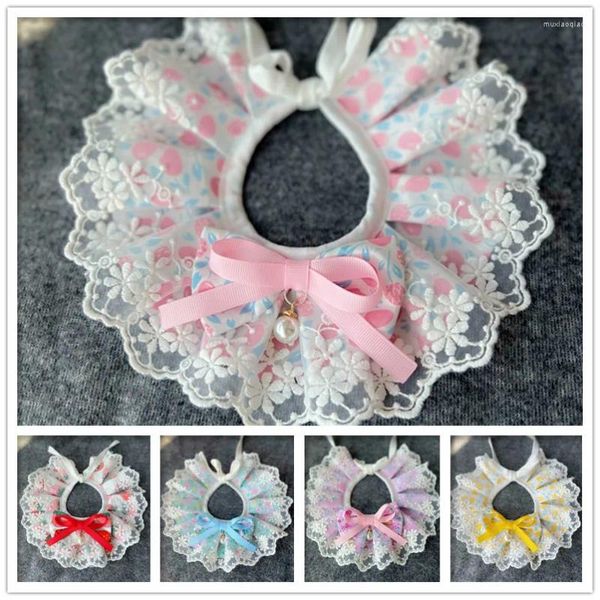 Abbigliamento per cani Moda Cute Flower Print Collari Cravatte Semplici bavaglini con fiocco in pizzo di cotone per cuccioli di cane Chihuahua barboncino Forniture per animali domestici