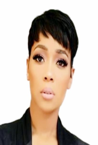 Echthaar-Perücke mit kurzem Pixie-Haar, Afroamerikaner, keine Spitzenfront-Perücken für schwarze Frauen, maschinell hergestellte Echthaar-Perücke 6851849