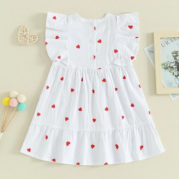 Mädchen Kleider Baby Mädchen Herzdruck Rüschensaum Kleid Kleinkind Flügelärmel Fließender Rundhalsausschnitt Niedliche Sommerprinzessin