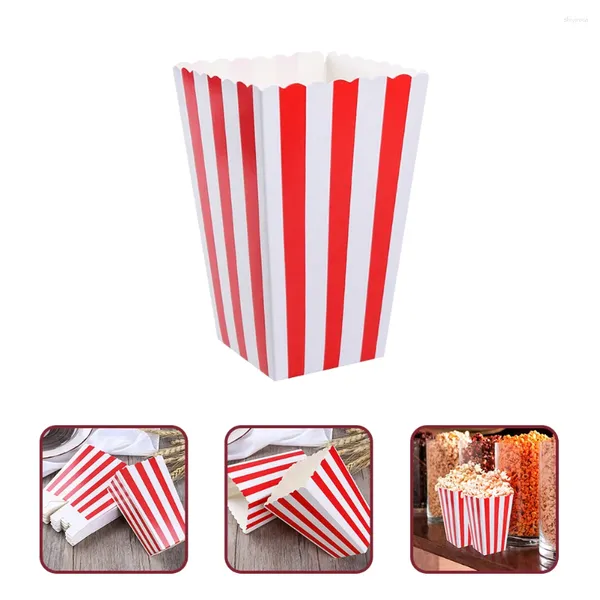 Geschenkpapier 10 Stück Popcorn-Boxen Rot Weiß Gestreiftes Muster Taschen Papierhalter Movie Night Classic Cup Aufbewahrungsbehälter Wannen