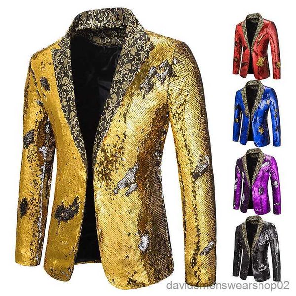 Abiti da uomo blazer uomini blazer luccicante shawl shawl collare abito da uomo sposa cantante da spiccola sculimentare giacca dj club da uomo abita