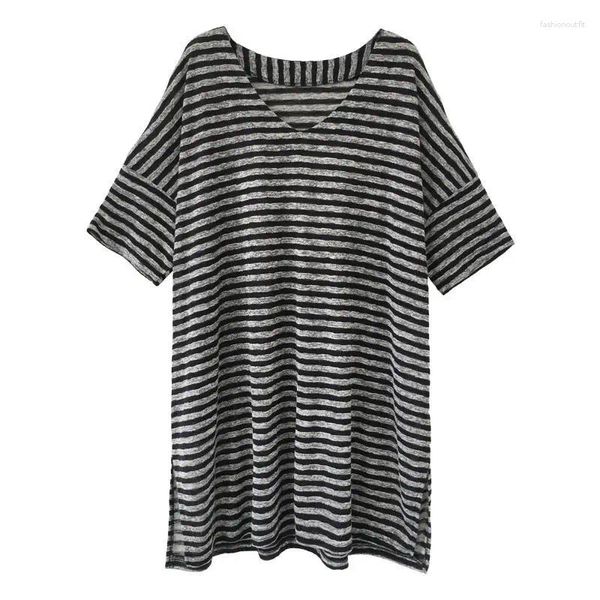 T-shirt da donna Plus Size 8XL 150kg Camicia da donna T-shirt punk a righe O-Collo Casual Harajuku Manica corta Coreana Camiseta Feminina Top