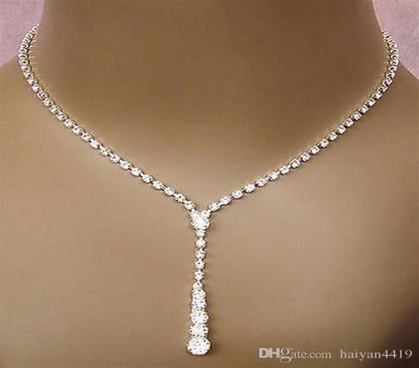 Conjunto de joias de noiva com cristal brilhante, colar banhado a prata, brincos de diamante, conjuntos de joias de casamento para noiva, dama de honra, mulheres, 2022 ac9130382