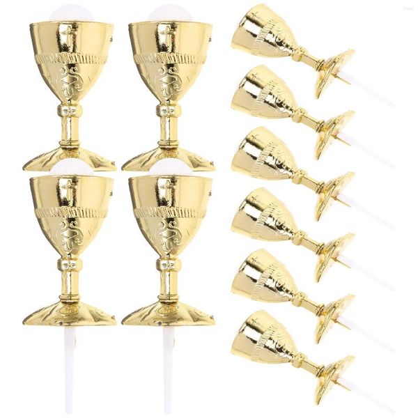 Weingläser heilige Tasse Kälte Kuchen Dekoration Goldkommunion Topper Mini Goblet Cupcake Picks Dessert Insert Taufendekoration