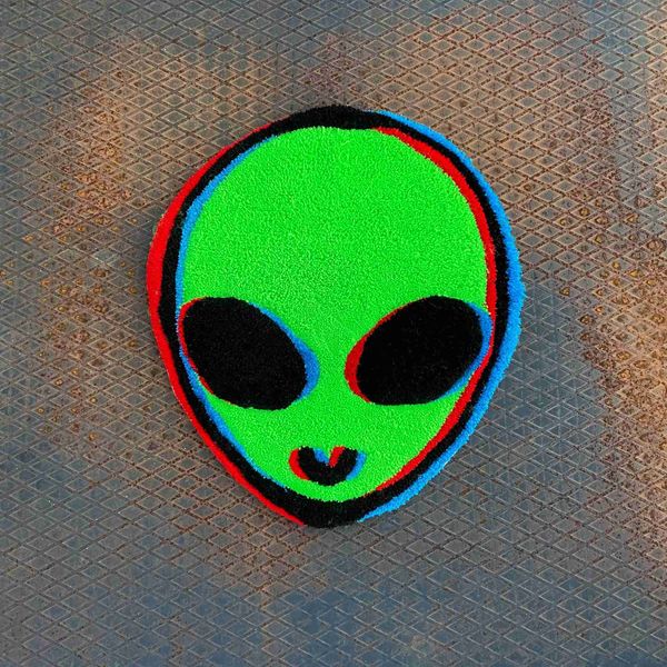 Teppich Alien Kopf getuftet Teppich 3D Illusion handgemachte Tufting benutzerdefinierte Teppich Raum Teppich Home Decor UFO Wohnheim Dekoration Kinder Geschenk T240219