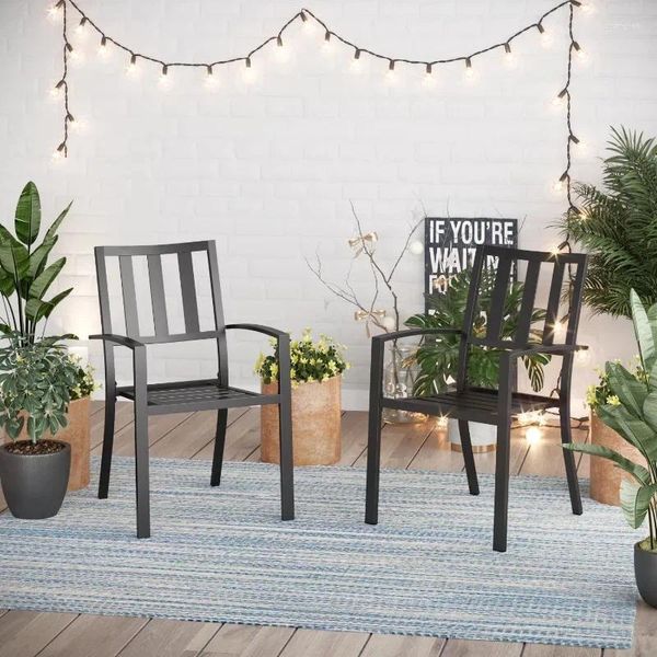 Camp Furniture Patio E-beschichtete, wetterbeständige, stapelbare Esszimmersessel (2er-Set), typisierter Gartenstuhl für den Außenbereich