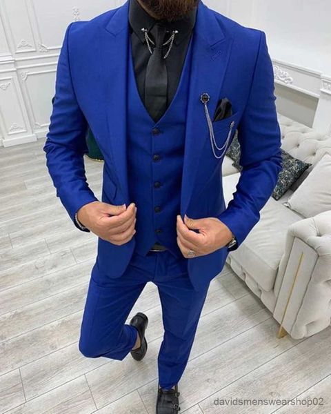 Abiti da uomo Blazer Nuovo arrivo Blu/Verde Abito da uomo Gentle Smoking dello sposo Prom Party One Button Punta risvolto Matrimonio 3 pezzi (Giacca + Gilet + Pantaloni)