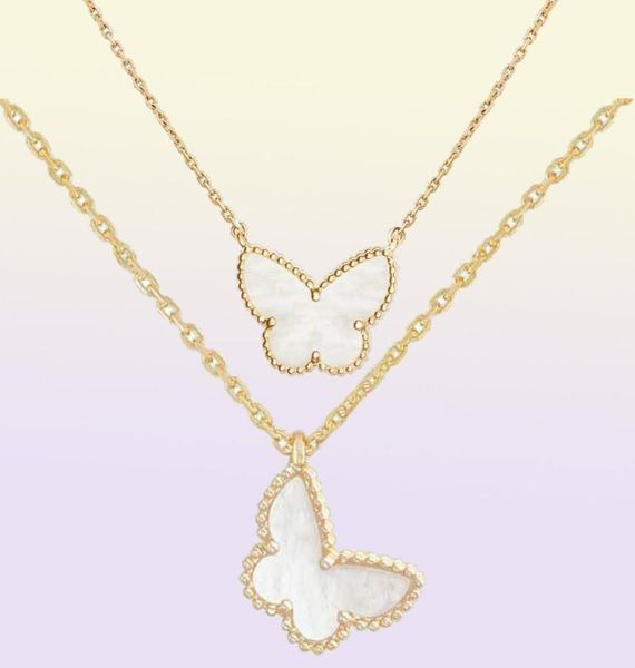 collane di gioielli di lusso firmati con diamanti Collana con pendente a due farfalle per donna oro Pendenti in platino Red Bule White Shell 9527928