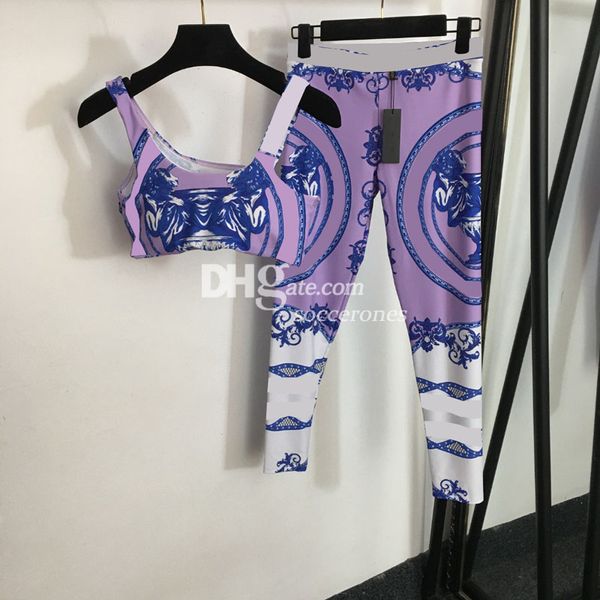 Trendige bedruckte Yoga-Trainingsanzüge für Damen, Sport-Yoga-Outfits, sexy Tank-Tops, Sportbekleidung, Leggings, gepolsterter BH, Strumpfhosen, Trikots