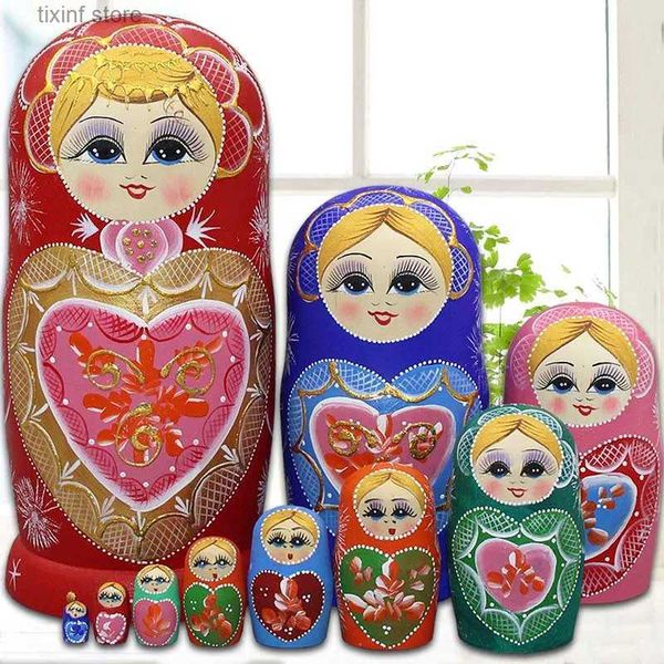 Dekorative Objekte Figuren Russische Puppen mit 10 Schichten reinem handbemaltem Lindenholz Produkte Lernspielzeug für Kinder, Weihnachtsgeschenke T240219