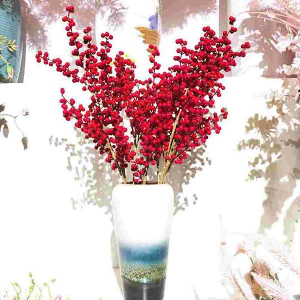 Decorazione per feste Bacca Scelte artificiali Steli Rami Bacche Rosso Finto Natale Agrifoglio Fiore finto Plastica Floreale Stelo di frutta Cedro