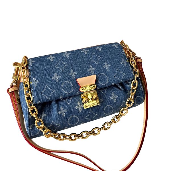 Designer di luxurys in denim scoloriti scoloriti con sacca per la borsa spessa tracolla a catena tracolla a traversa con borsetta borsetta 24cm