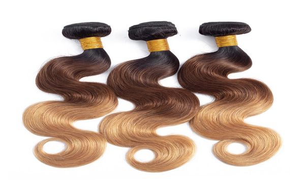 Trama de cabelo brasileiro ombre extensões de cabelo humano natural cabelo humano onda do corpo três tons cor 1b427 100gBundle7816755