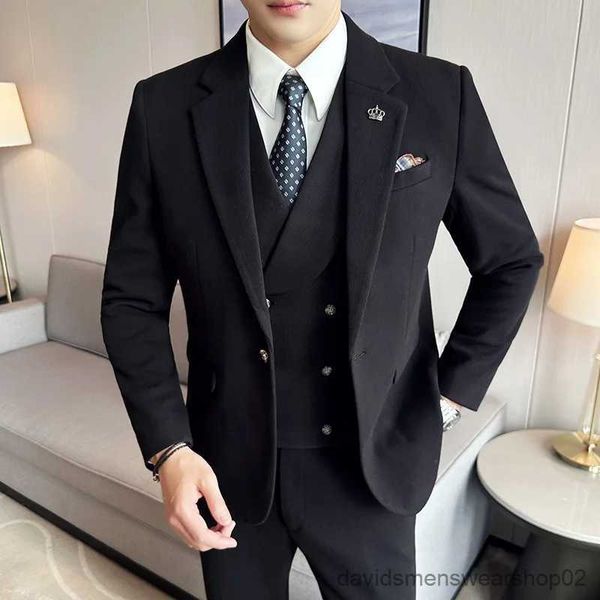 Ternos masculinos Blazers Novo masculino de alta qualidade (traje + colete + calça) Terno de casamento S-5xl Moda coreana Bonita tendência de terno listrado