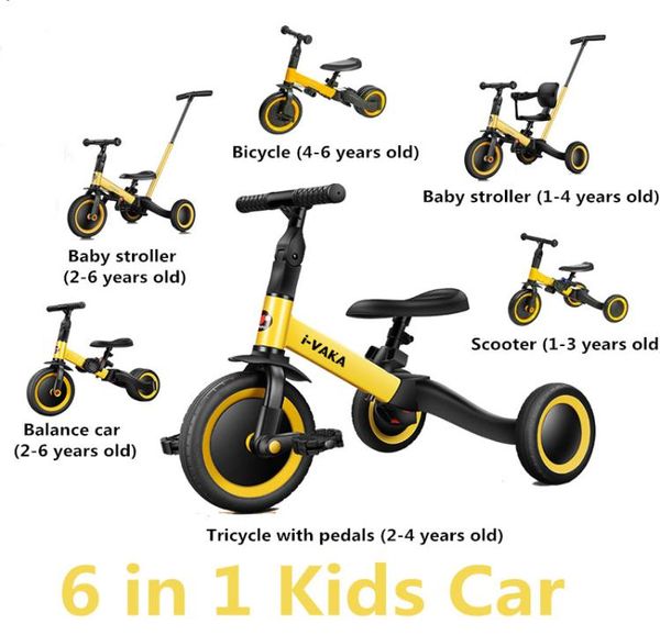 Deutsches 6-in-1-Kinderauto für Kinder, Dreirad, Pedalfahrrad, kann rutschen, Balance-Roller, leichter Kinderwagen, zusammenklappbar, Handschub, Kinderauto1395287