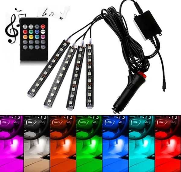 Luz led para carro rgb interior luzes automáticas sincronização de música ritmo som função ativa e controle remoto sem fio 2691405