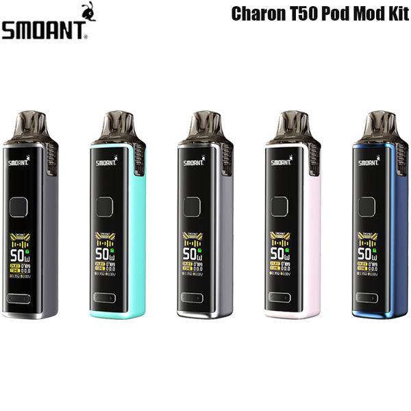 Smoant original charon t50 pod mod kit 1500mah bateria 50w mod 4ml cartucho de enchimento lateral s1 bobina de malha cigarro eletrônico vape