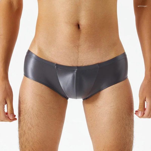 Mutande da uomo sexy in raso lucido senza cuciture pantaloncini in spandex lucido setoso intimo gay collant a vita alta slip taglie forti