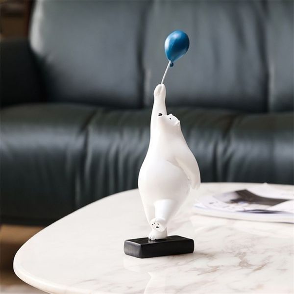 Artlovin criativo urso voador estatuetas balão ursos polares figura casa montagem na parede decoração resina presente moderno para menino homem crianças 2244f