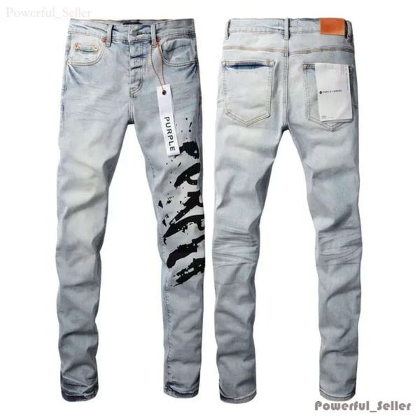 Jeans viola di marca viola Jeans da uomo High Street Pantaloni in denim blu con buco rotto Pantaloni lavati slim fit in difficoltà All'ingrosso 2 pezzi Sconto del 10% 4739