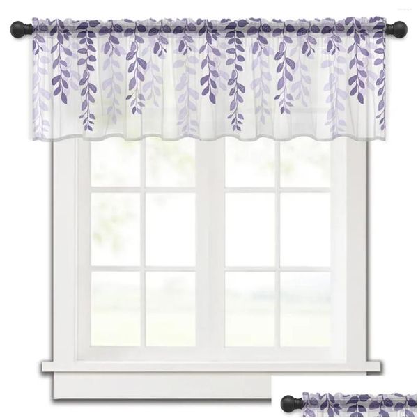 Cortina cortinas folha plantas estilo country roxo gradiente cozinha cortinas tle sheer curto sala de estar decoração casa voile entrega gota g ot3ip