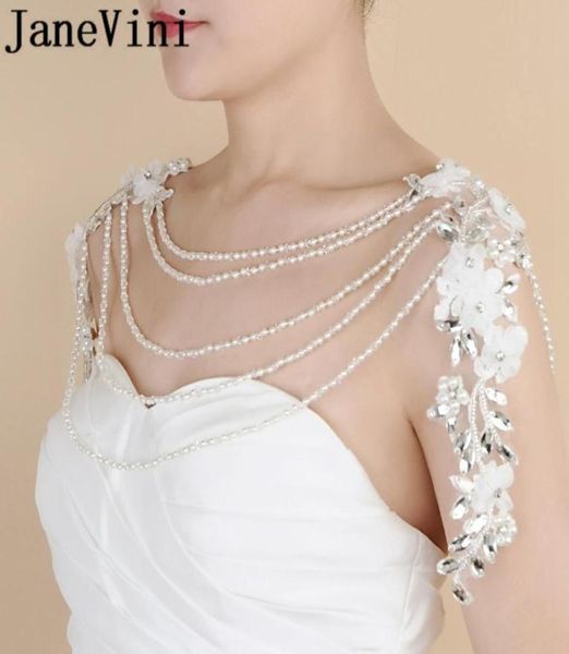 Janevini strass cristal colar de noiva moda casamento ombro corrente longos colares noiva artesanal flores rendas envoltório shaw63189805