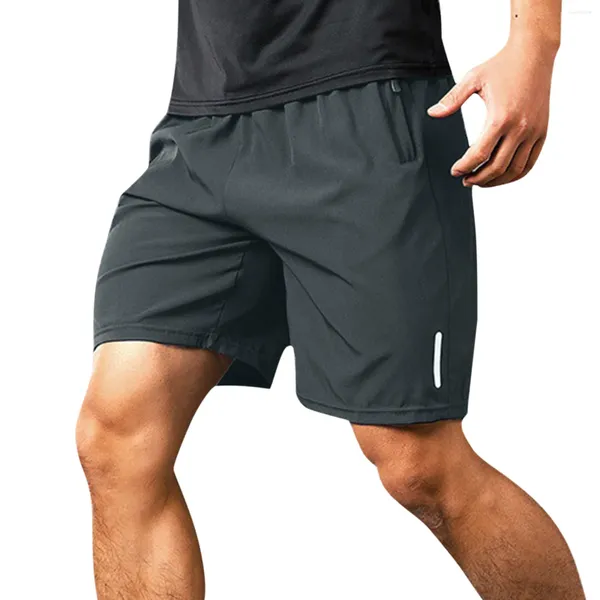 Shorts masculinos verão secagem rápida esportes curto cor sólida calça solta com marcador reflexivo harajuku zíper bolso casual