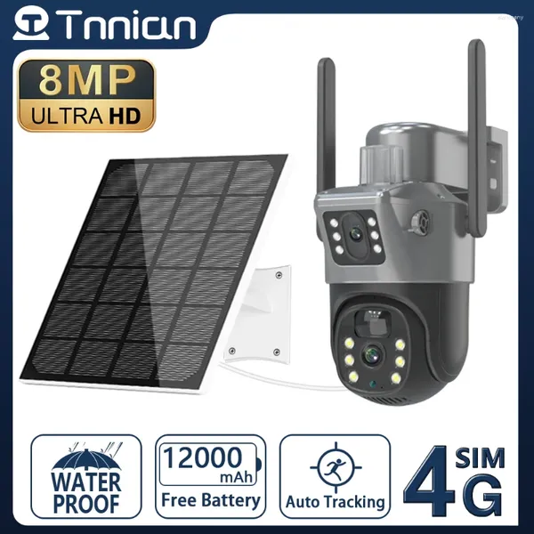 Tnnian 4K 8MP 4G Schermi per telecamera solare PTZ a doppia lente PIR Tracciamento umano WIFI esterno Sicurezza CCTV Sorveglianza IP