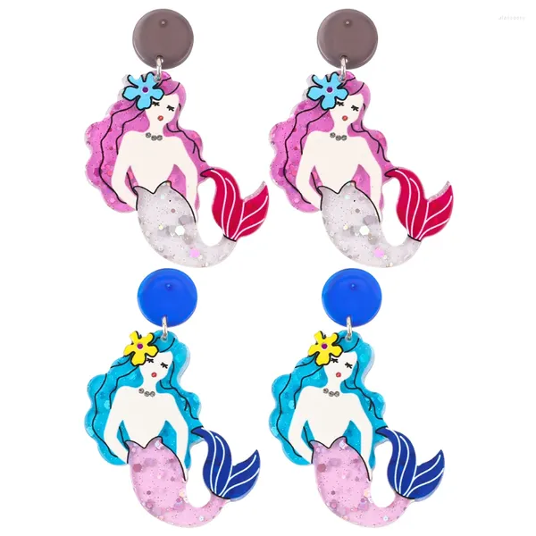 Orecchini pendenti Glitter colorati Sirena magica Unicorno acrilico Harajuku Principe ranocchio Orecchino a goccia Gioielli di moda coreani per le donne