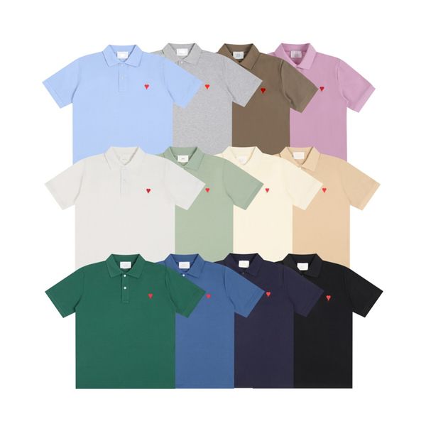 T-shirt da uomo Polo estiva Traspirante Allentata e casual Amore Abiti ricamati Camicia Y2K Semplice americana 12 colori Taglia extra large