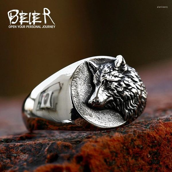 Anelli a grappolo BEIER Design 2024 Stile Viking Anello in acciaio inossidabile con testa di lupo per uomo Speciale gioielli animali vintage all'ingrosso