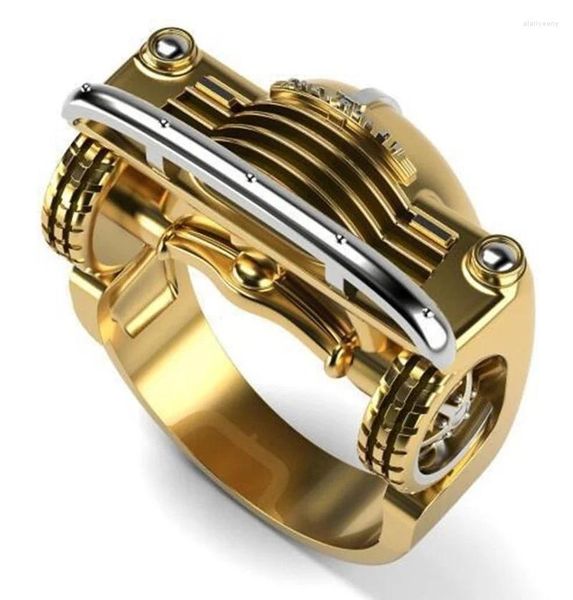 Cluster Ringe 2024 Ring Männlich Koreanische Mode Gothic Zubehör Doppel Farbe Auto Styling Mechanische Stil Gold Schmuck Anillos Hombre