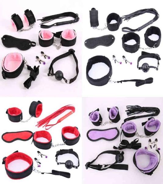 10 pezzi set lingerie sexy pelle pu bdsm bondage set polsini manette frusta corda benda giocattoli erotici per coppie 2104176857580