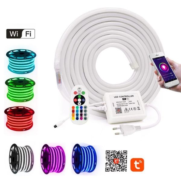 Strisce di Controllo WIFI RGB Lampada Della Luce di Striscia Al Neon Impermeabile 2835 Bianco Caldo Flessibile LED Corda EU UK AU 220V US 110V305F