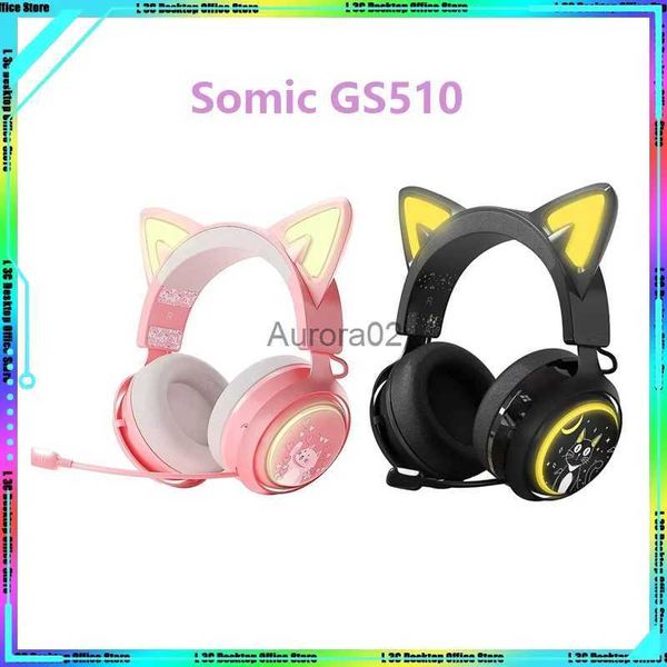 Handy-Kopfhörer Somic GS510 Katzen-Themen-Kopfhörer, kabelgebunden, Bluetooth, kabellos, 2,4 g, E-Sport-Gaming-Headset, RGB, für PC, Laptop, Mädchen, Gamer, Geschenk, YQ240219