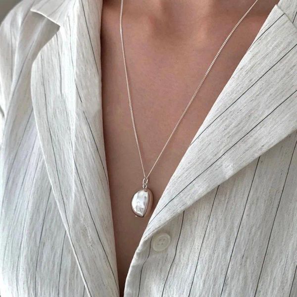 Catene in argento sterling 925 collana a fagiolo irregolare semplice pendente punk geometrico per le donne ragazza gioielli regalo commercio all'ingrosso di goccia