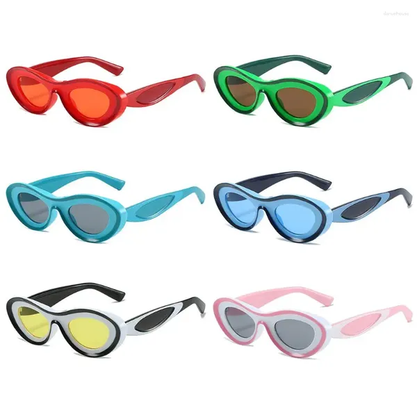 Óculos de sol UV400 Eyewear Hip Hop Oval Sun Óculos Azul Verde Tons Duas Cores Olho de Gato