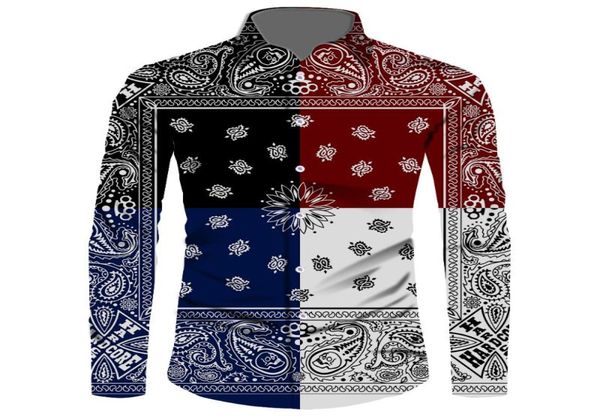 Men039s Casual Shirts 2021 Herbst Männer Schlank Floral Print Langarm Taste Hemd Bandana Design Blume Große Größe 6XL2239414