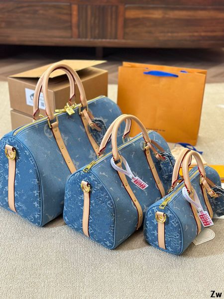 Роскошные сумки женские сумки Duffel Duffel Denim Letter Travel Bags Designer Brand Пара багажные сумки аэропорта Keepall сумочки для монеты сумки на плечо.