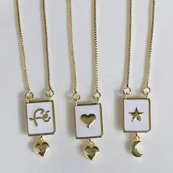 Anhänger Halsketten 10 stücke Neueste Design Vergoldet Messing Emaille Anhänger Halskette Schmuck Herz Stern Religiöse Weiße Glasur Charme Für Frauen